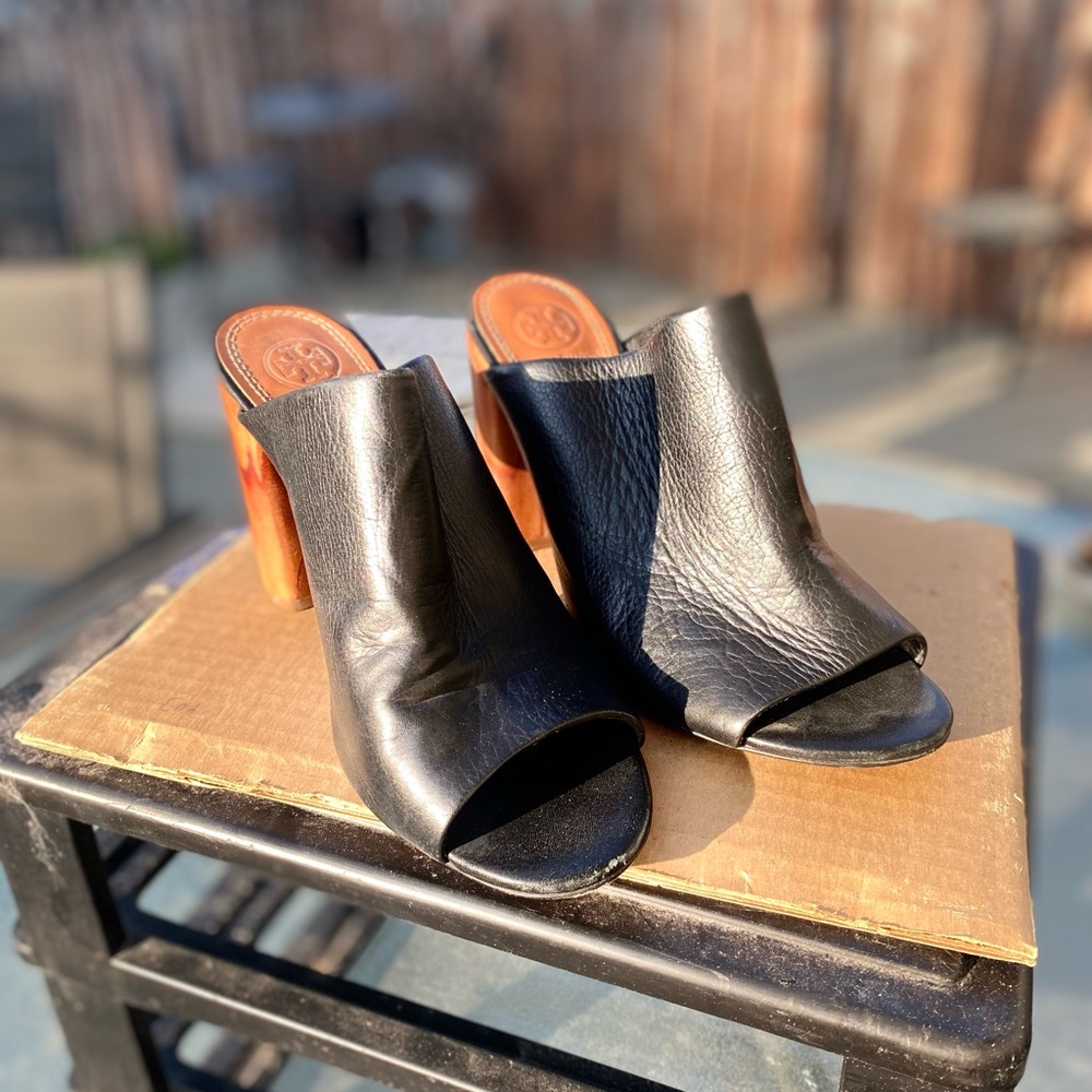 Tory Burch leather Mule Sandals with wooden heel